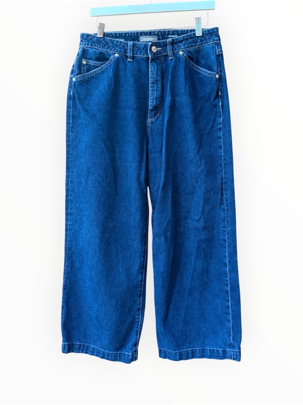 DL1961 Hepburn jeans feature a high-rise, wide-leg cut in a dark wash denim
